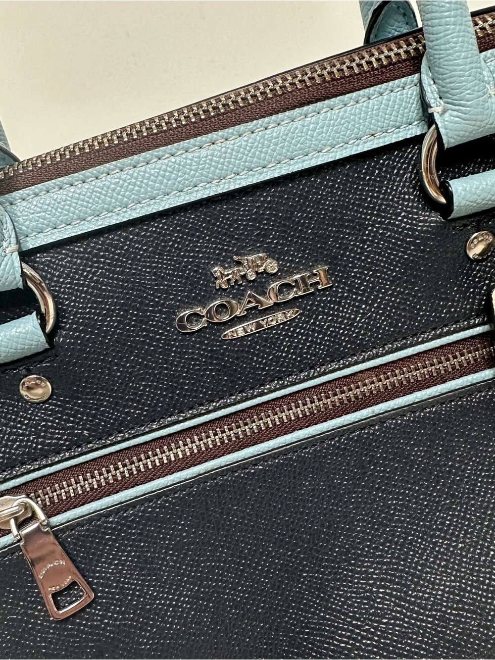 Coach Rowan Blue Chalk Colorblock Satchel Purse - Picture 6 of 8